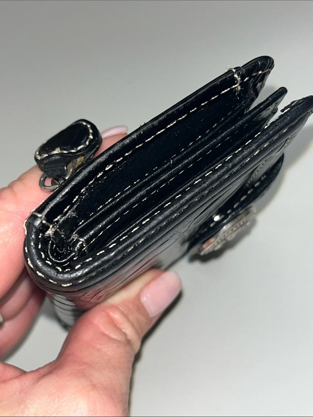Brighton Black Leather Croc Stamped Print Wallet with Decorative Snap